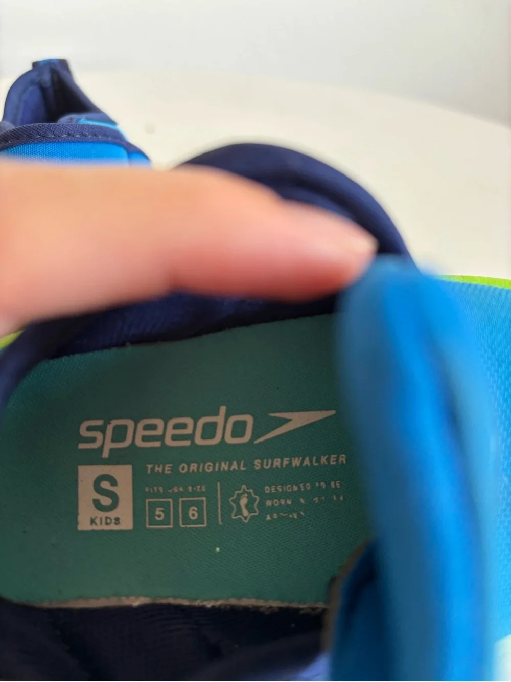 Speedo Blue and Neon Green Kids Velcro water shoe